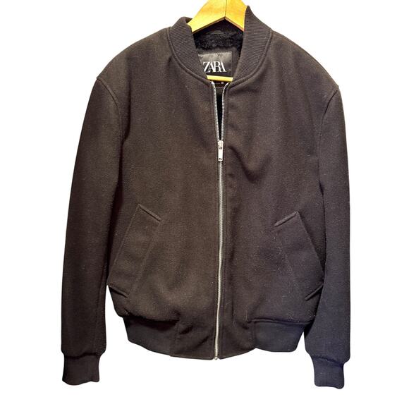 Zara Bomber Jacket with Faux Fur Lining Zip Up Unisex Size M - Picture 1 of 12
